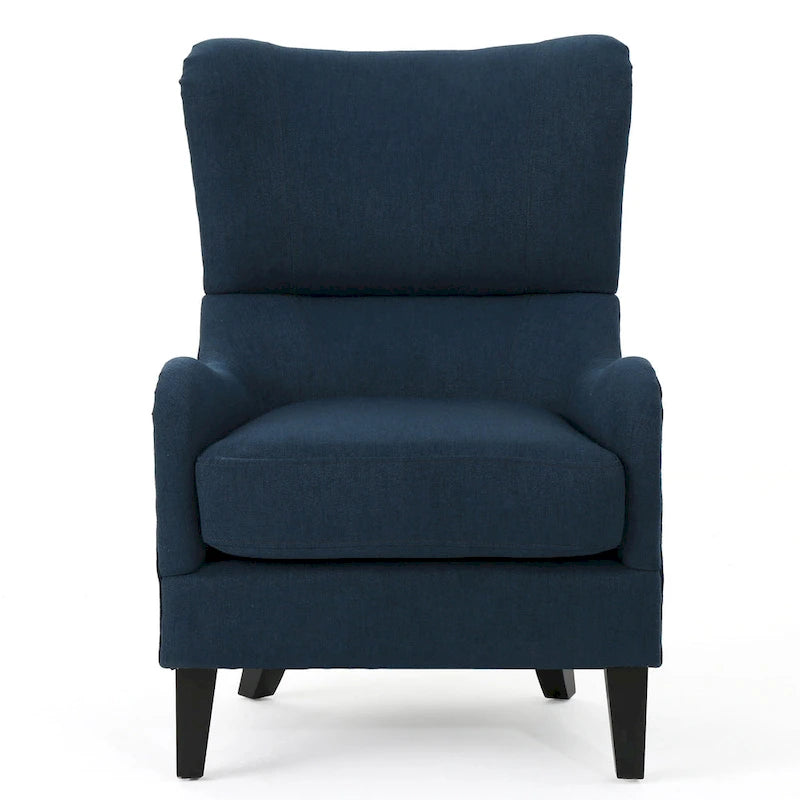 Navy Blue High-Back Wingback Accent Chair with Birch Wood Legs 27 Inch