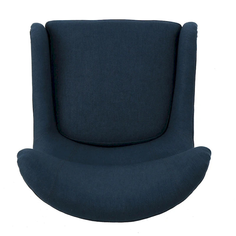 Navy Blue High-Back Wingback Accent Chair with Birch Wood Legs 27 Inch