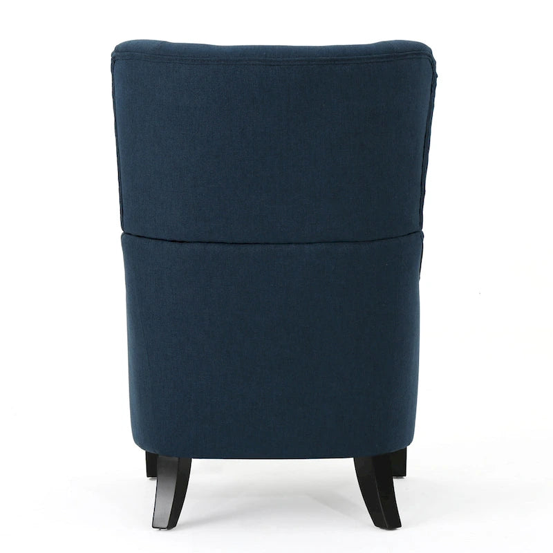 Navy Blue High-Back Wingback Accent Chair with Birch Wood Legs 27 Inch