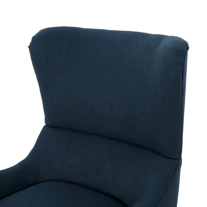 Navy Blue High-Back Wingback Accent Chair with Birch Wood Legs 27 Inch