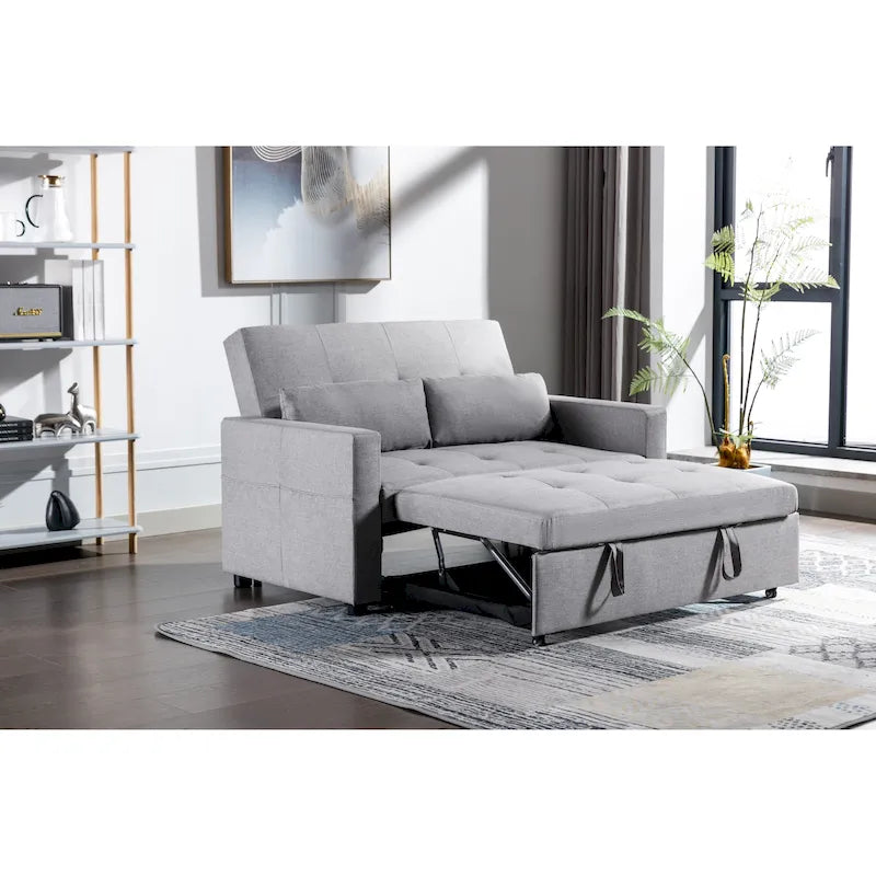 3-in-1 Linen Convertible Loveseat Sofa Bed with Side Pockets 55 Inch