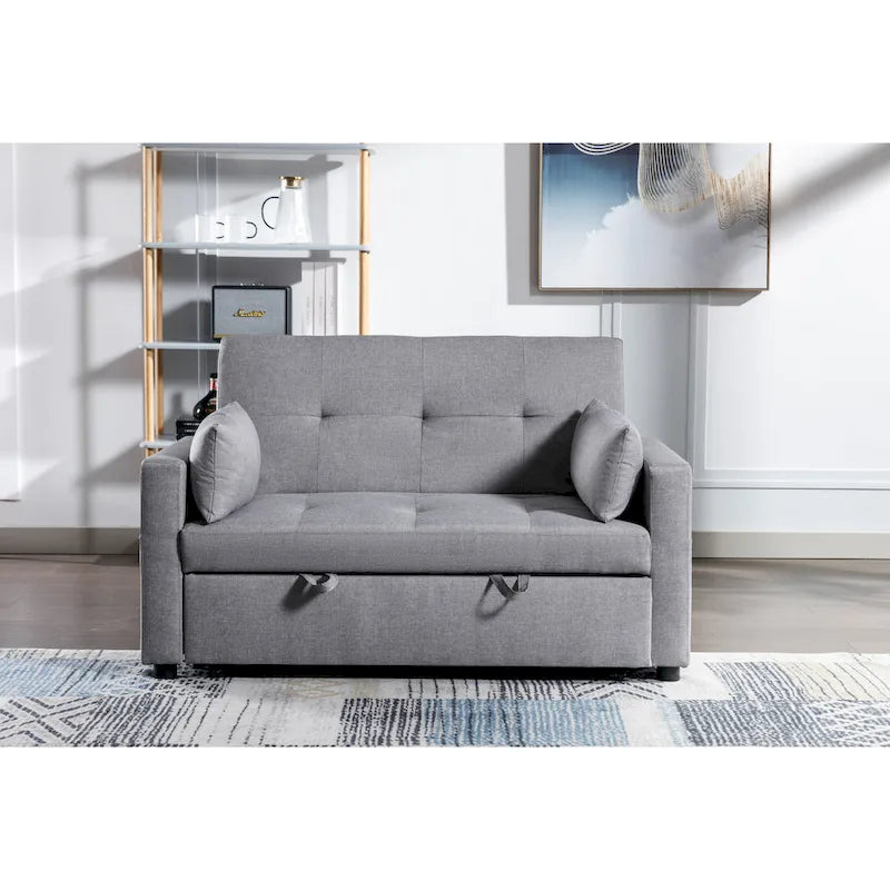 3-in-1 Linen Convertible Loveseat Sofa Bed with Side Pockets 55 Inch