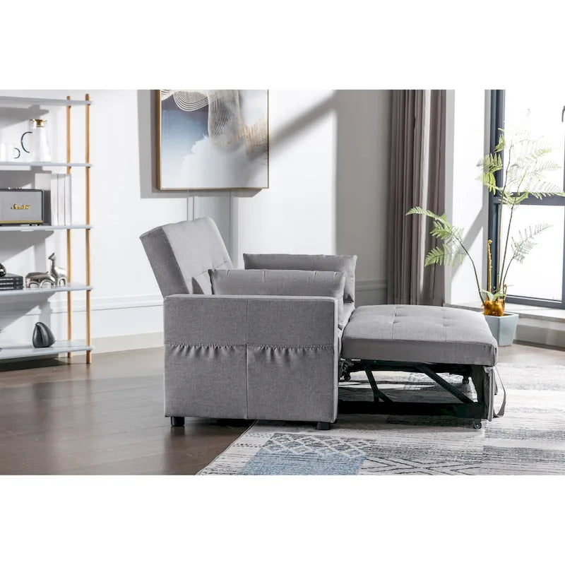 3-in-1 Linen Convertible Loveseat Sofa Bed with Side Pockets 55 Inch