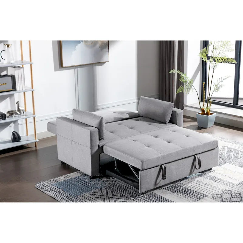 3-in-1 Linen Convertible Loveseat Sofa Bed with Side Pockets 55 Inch