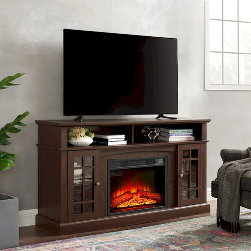 58 Inch tv-meubel met haard, open en gesloten opbergruimte voor 65 Inch tv