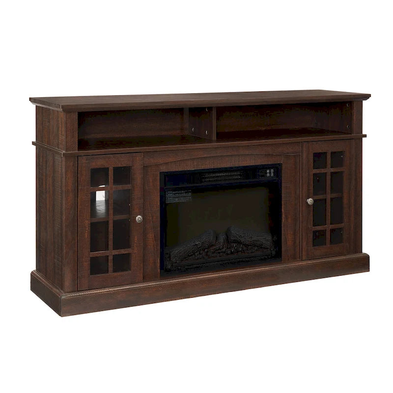 58 Inch Fireplace TV Stand with Open and Closed Storage for 65 Inch TV