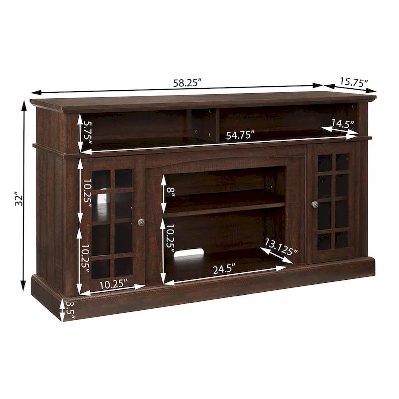 58 Inch Fireplace TV Stand with Open and Closed Storage for 65 Inch TV