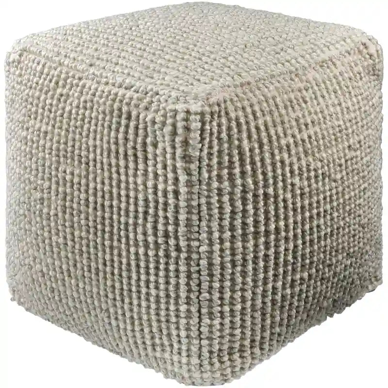 Round Recycled PET Yarn Pouf Ottoman in Taupe Outdoor Safe