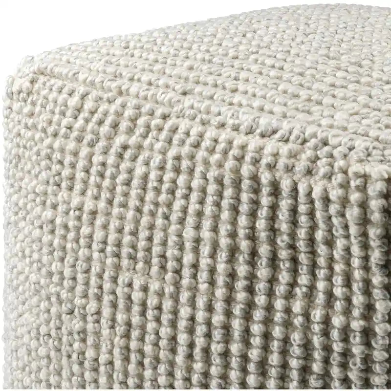 Round Recycled PET Yarn Pouf Ottoman in Taupe Outdoor Safe