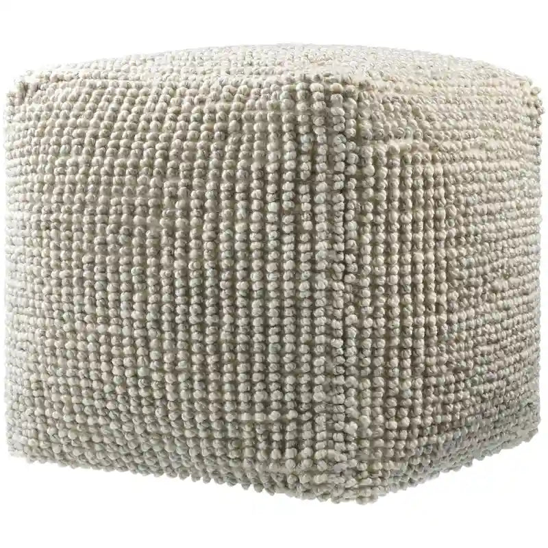 Round Recycled PET Yarn Pouf Ottoman in Taupe Outdoor Safe