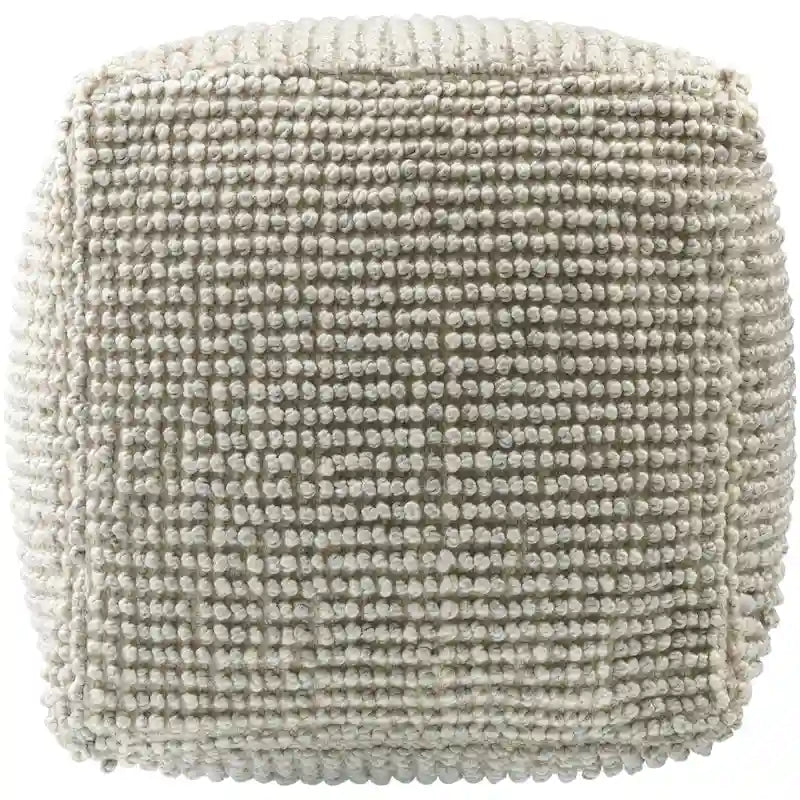 Round Recycled PET Yarn Pouf Ottoman in Taupe Outdoor Safe