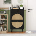Natural Rattan 2-Door 1-Drawer Shoe Cabinet with Double Layer Storage