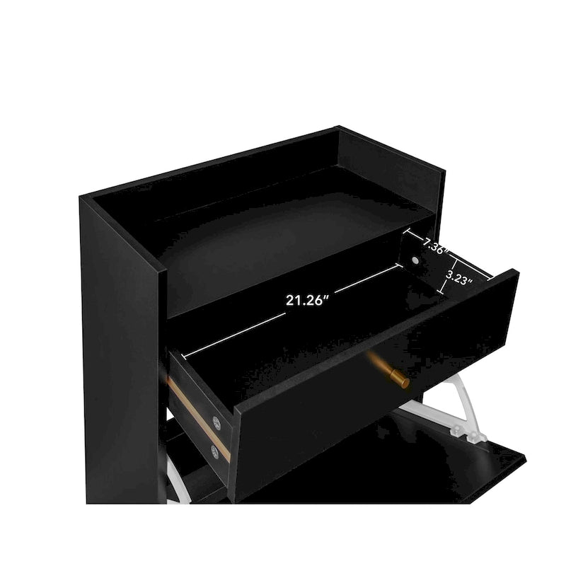 Natural Rattan 2-Door 1-Drawer Shoe Cabinet with Double Layer Storage