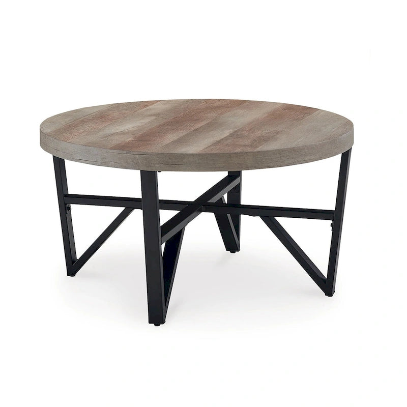 3-Piece Coffee and End Table Set Reclaimed Wood Top with Black Angular Metal Frame