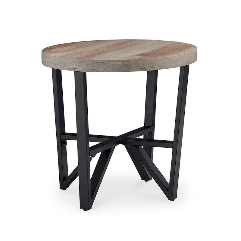3-Piece Coffee and End Table Set Reclaimed Wood Top with Black Angular Metal Frame