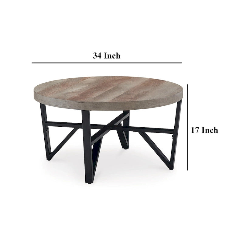3-Piece Coffee and End Table Set Reclaimed Wood Top with Black Angular Metal Frame