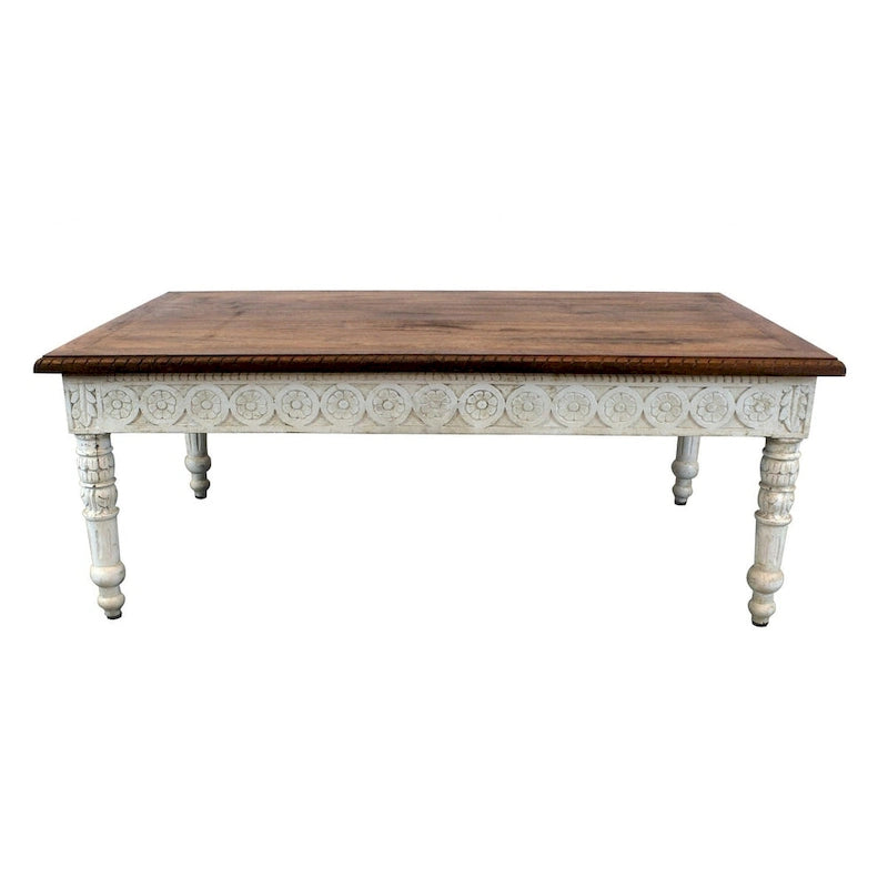 Brown and Ivory Solid Wood Coffee Table 48 Inch