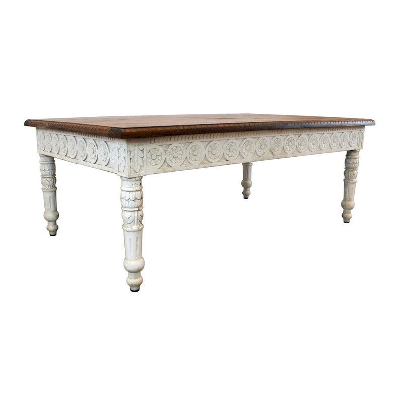 Brown and Ivory Solid Wood Coffee Table 48 Inch