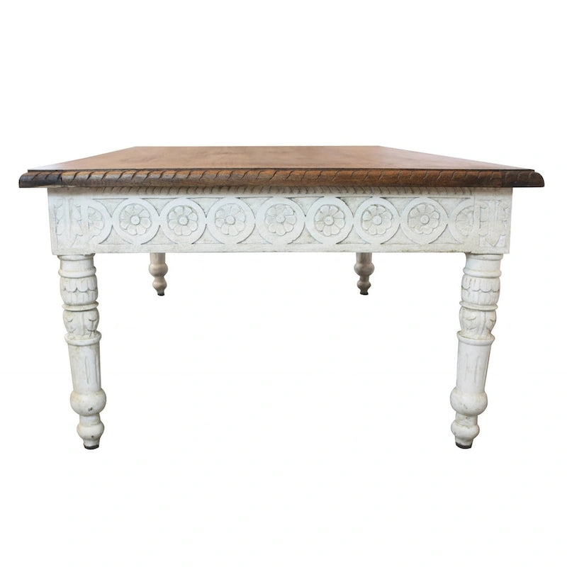 Brown and Ivory Solid Wood Coffee Table 48 Inch