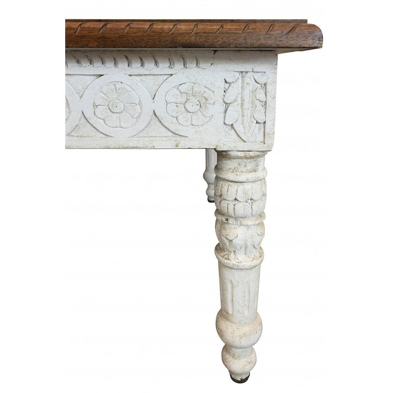 Brown and Ivory Solid Wood Coffee Table 48 Inch