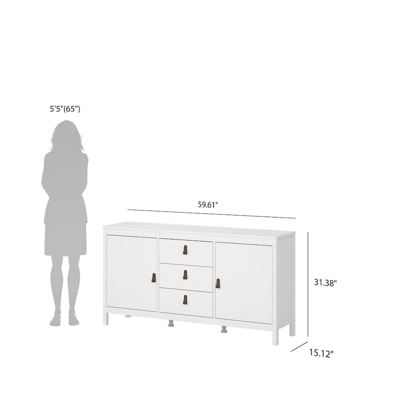 Scandinavian Sideboard with 3 Drawers and 2 Adjustable Shelf Doors 59 Inch