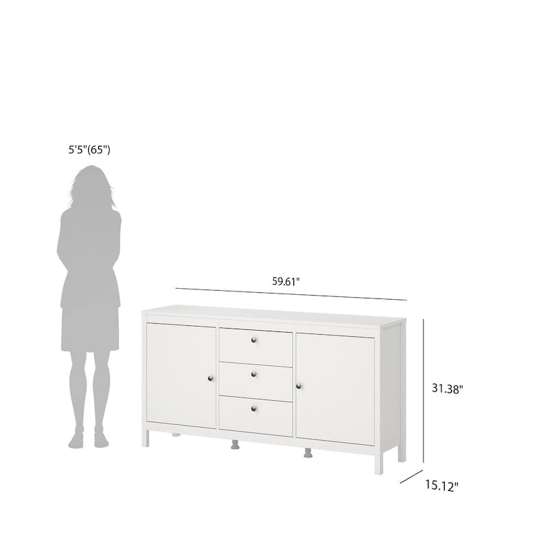 Scandinavian Sideboard with 3 Drawers and 2 Adjustable Shelf Doors 59 Inch