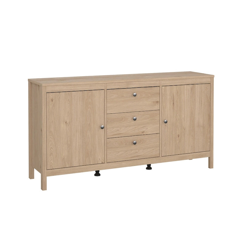 Scandinavian Sideboard with 3 Drawers and 2 Adjustable Shelf Doors 59 Inch