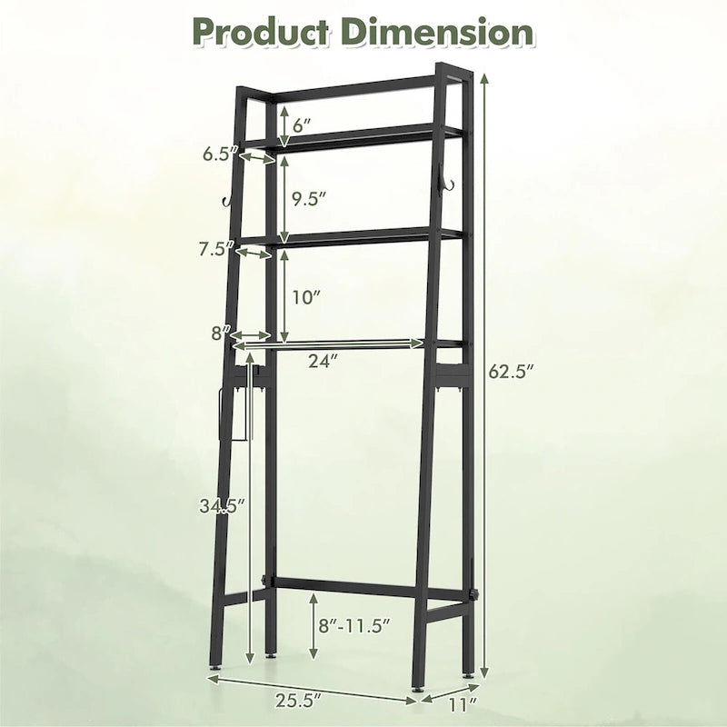3-Tier Over The Toilet Storage Shelf with Hooks