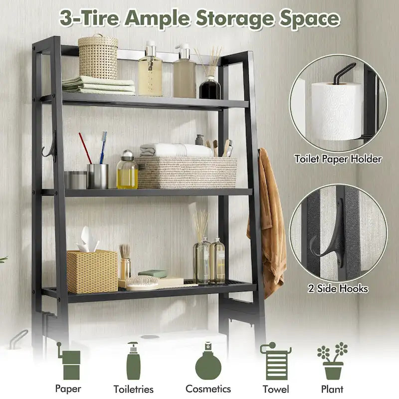 3-Tier Over The Toilet Storage Shelf with Hooks
