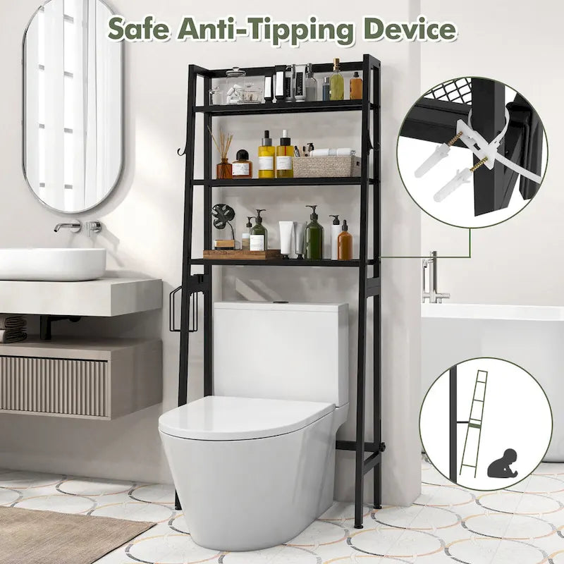 3-Tier Over The Toilet Storage Shelf with Hooks