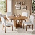 5-Piece Solid Wood Round Dining Set with Extendable Leaf and Upholstered Chairs
