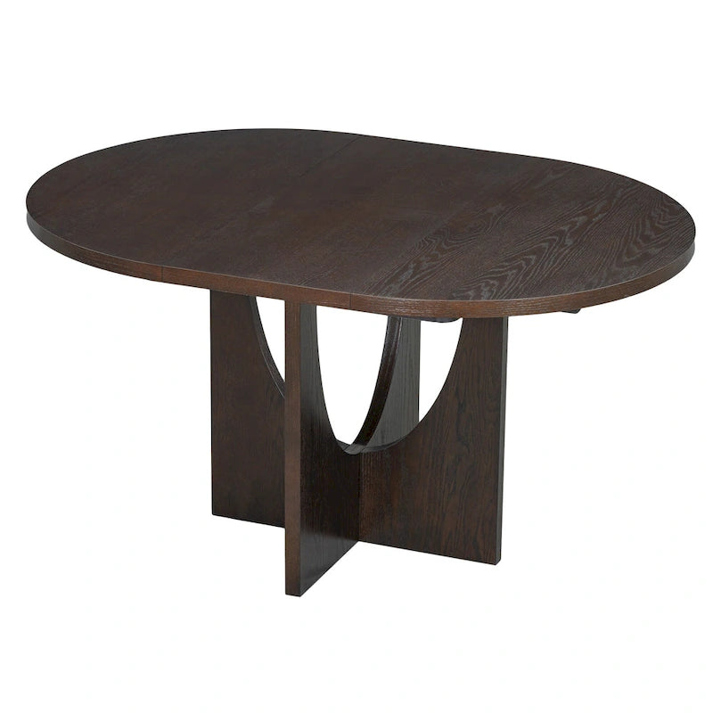 5-Piece Solid Wood Round Dining Set with Extendable Leaf and Upholstered Chairs