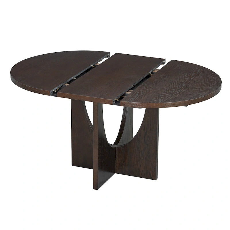 5-Piece Solid Wood Round Dining Set with Extendable Leaf and Upholstered Chairs