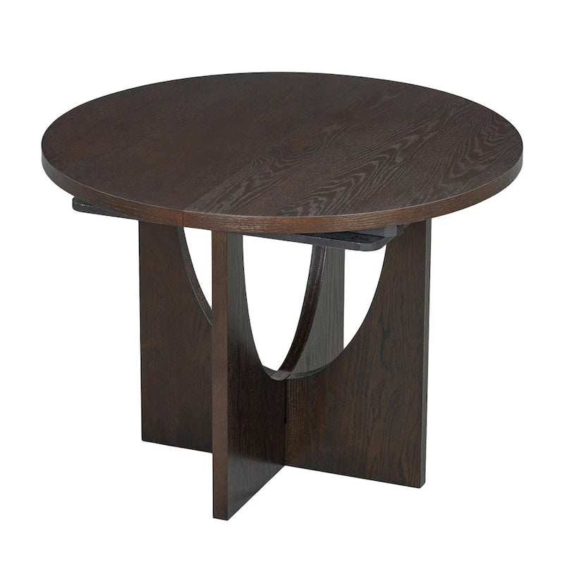 5-Piece Solid Wood Round Dining Set with Extendable Leaf and Upholstered Chairs