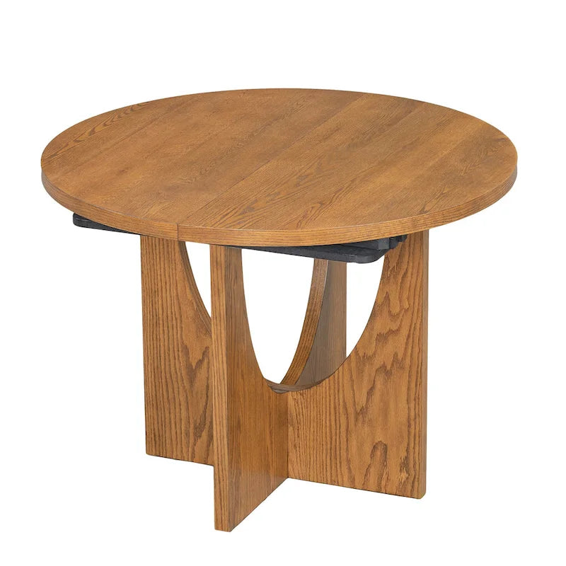 5-Piece Solid Wood Round Dining Set with Extendable Leaf and Upholstered Chairs