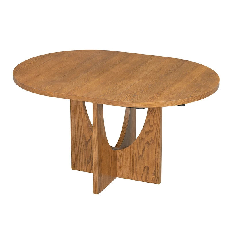 5-Piece Solid Wood Round Dining Set with Extendable Leaf and Upholstered Chairs