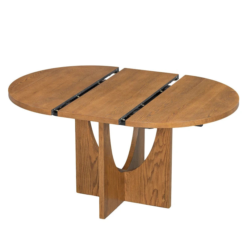 5-Piece Solid Wood Round Dining Set with Extendable Leaf and Upholstered Chairs