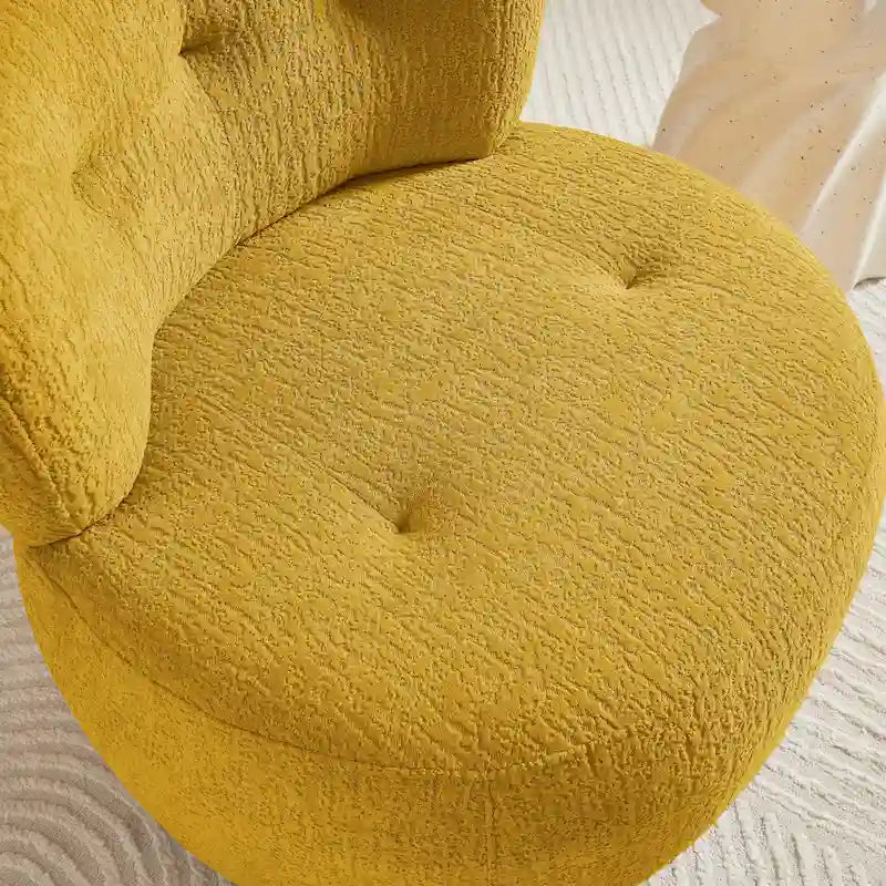 360-Degree Swivel Flannel Accent Chair with Button-Tufted Back and Wood Base