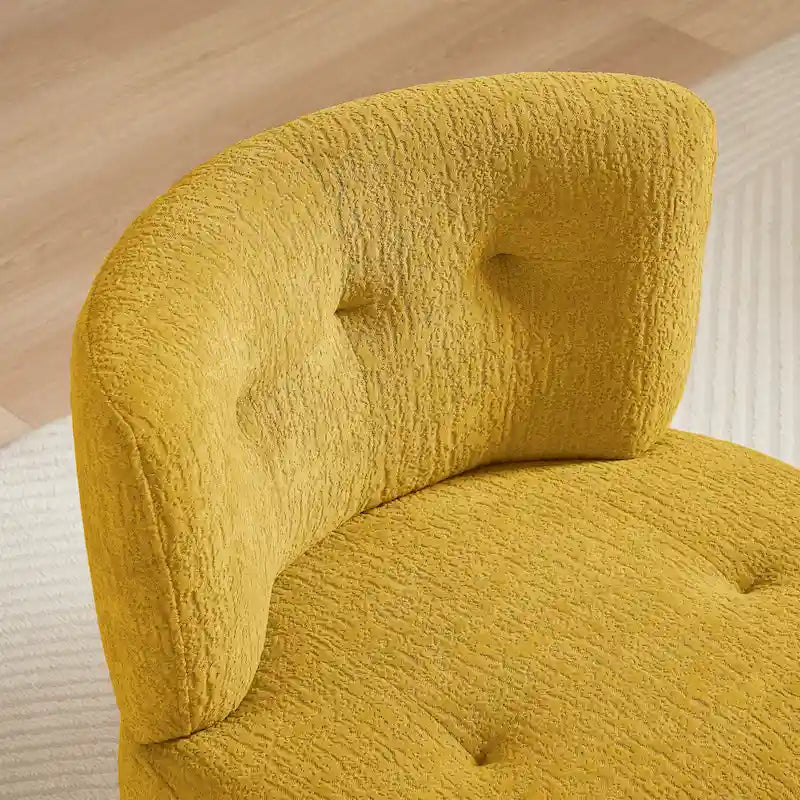 360-Degree Swivel Flannel Accent Chair with Button-Tufted Back and Wood Base