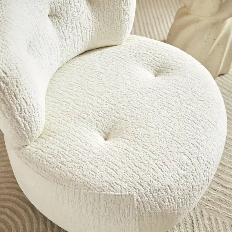 360-Degree Swivel Flannel Accent Chair with Button-Tufted Back and Wood Base