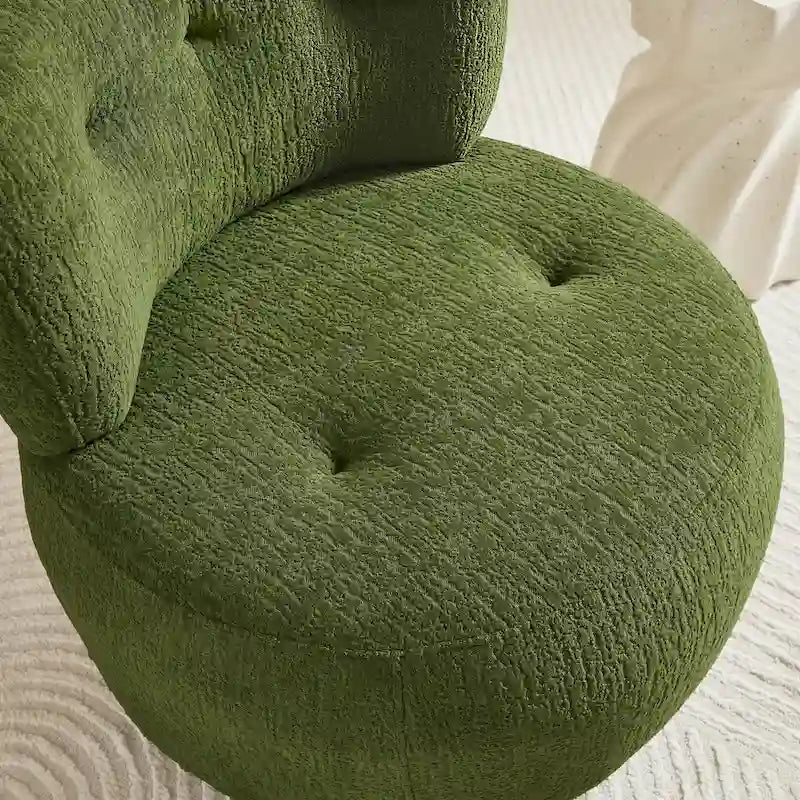 360-Degree Swivel Flannel Accent Chair with Button-Tufted Back and Wood Base