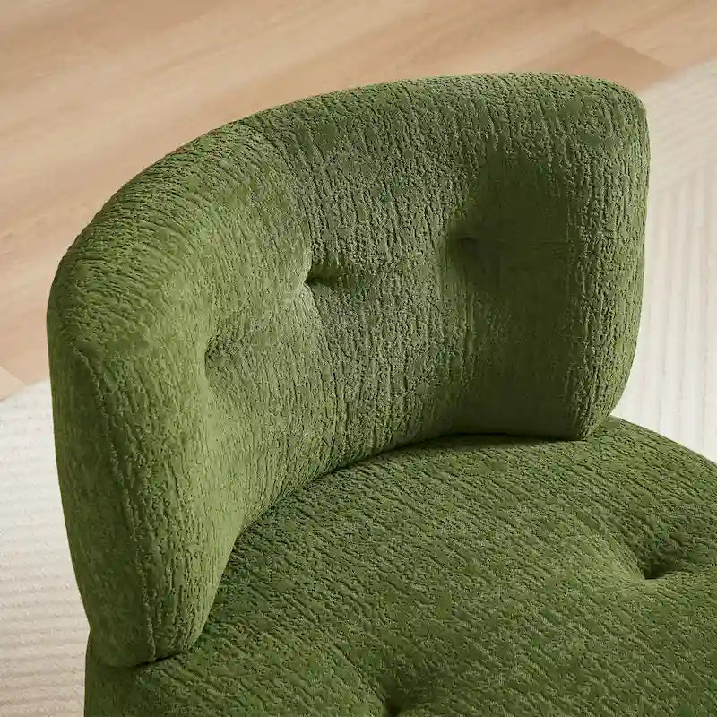 360-Degree Swivel Flannel Accent Chair with Button-Tufted Back and Wood Base