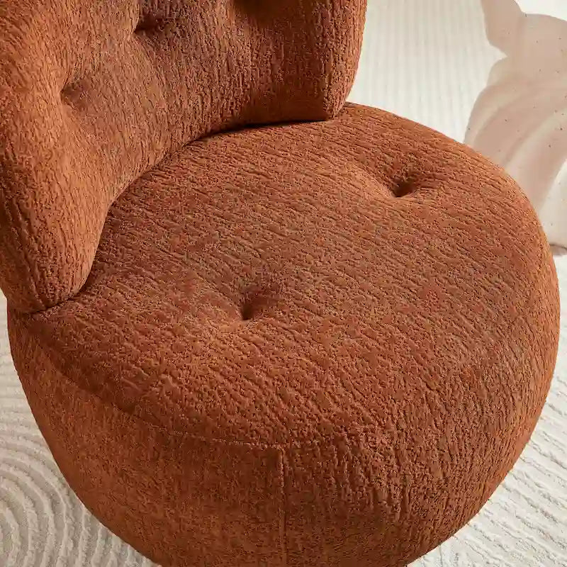360-Degree Swivel Flannel Accent Chair with Button-Tufted Back and Wood Base