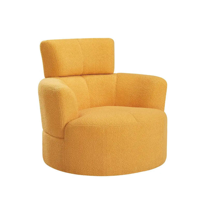 360 Swivel Chair, Upholstered Barrel Chair with Adjustable Headrest Modern Swivel Round Sofa Chair for Living Room