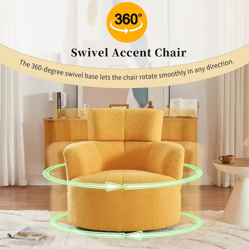 360-Degree Swivel Barrel Chair in Berber Fleece with Adjustable Headrest