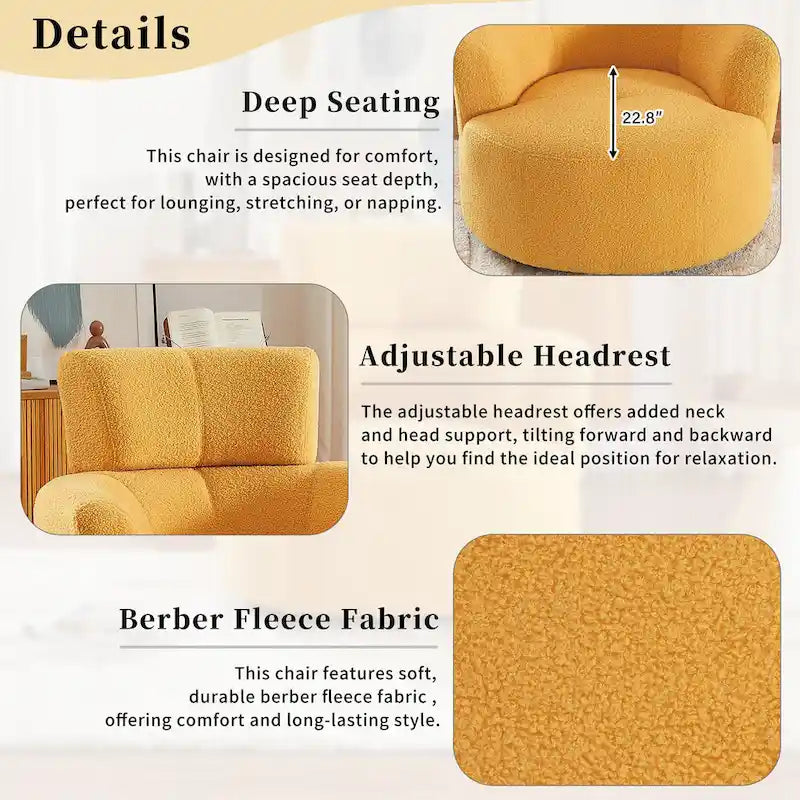 360-Degree Swivel Barrel Chair in Berber Fleece with Adjustable Headrest