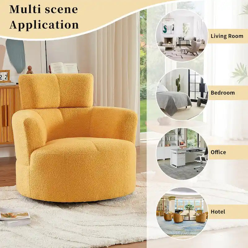 360-Degree Swivel Barrel Chair in Berber Fleece with Adjustable Headrest