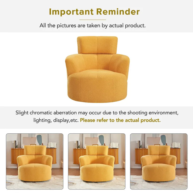 360-Degree Swivel Barrel Chair in Berber Fleece with Adjustable Headrest