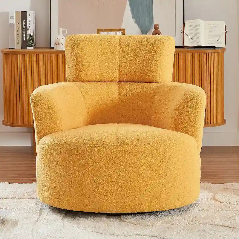 360-Degree Swivel Barrel Chair in Berber Fleece with Adjustable Headrest