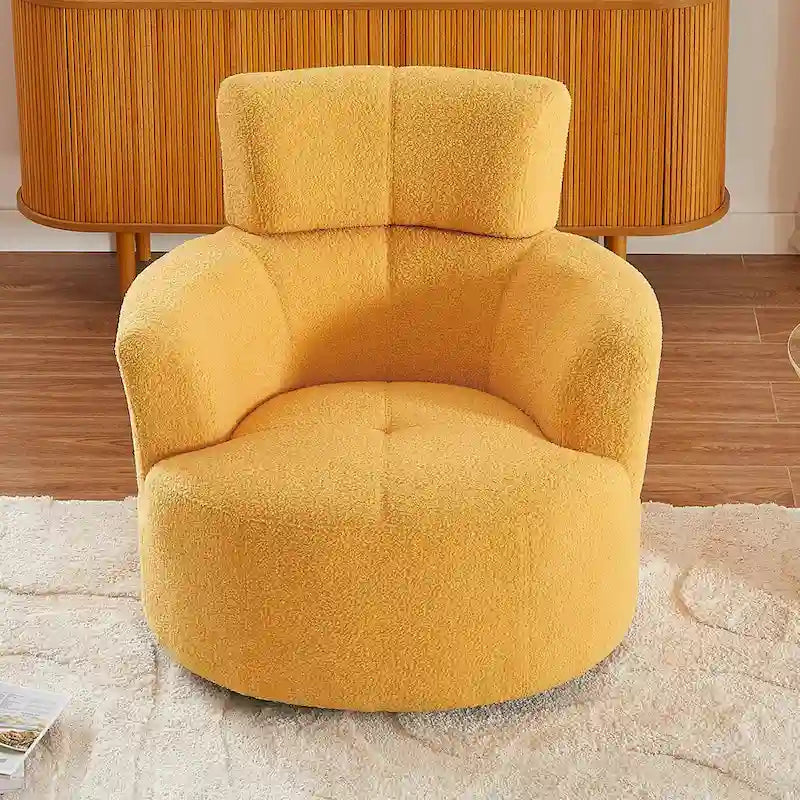 360-Degree Swivel Barrel Chair in Berber Fleece with Adjustable Headrest